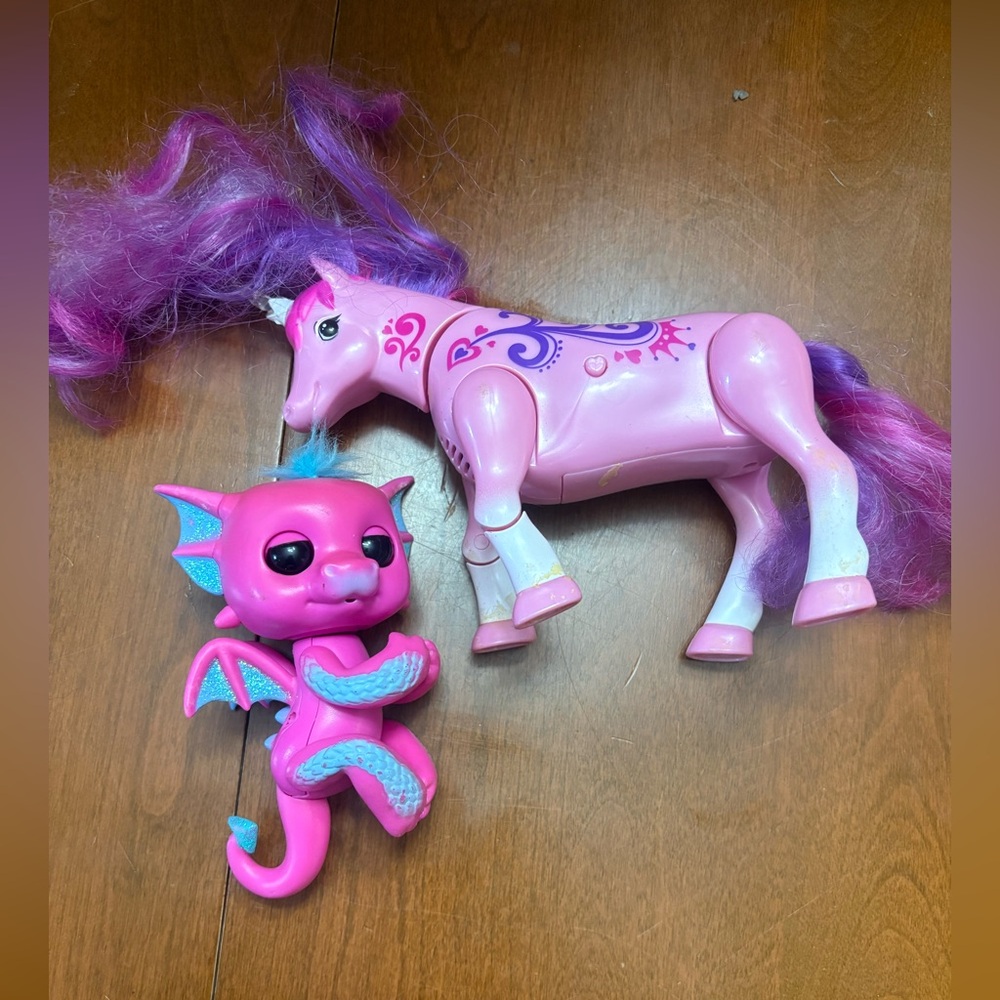 Pink Unicorn and Dragon Fantasy Toy Pair - Interactive Roleplay Set